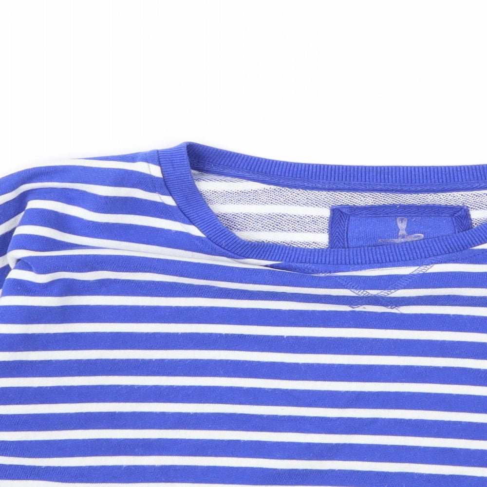 Close-up detail of Atmosphere women’s blue striped jumper, size UK 10