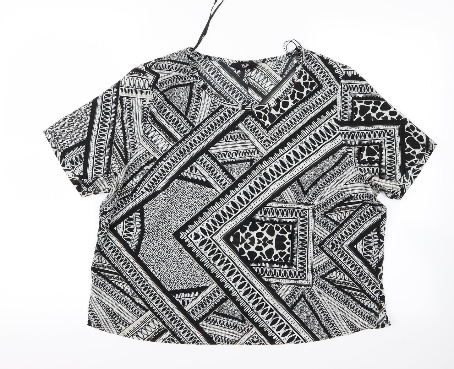 F&F Womens Grey Geometric  Basic T-Shirt Size 12