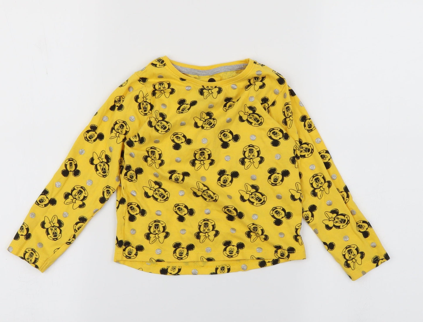 Disney Girls Yellow Animal Print  Basic T-Shirt Size 2 Years  - minnie