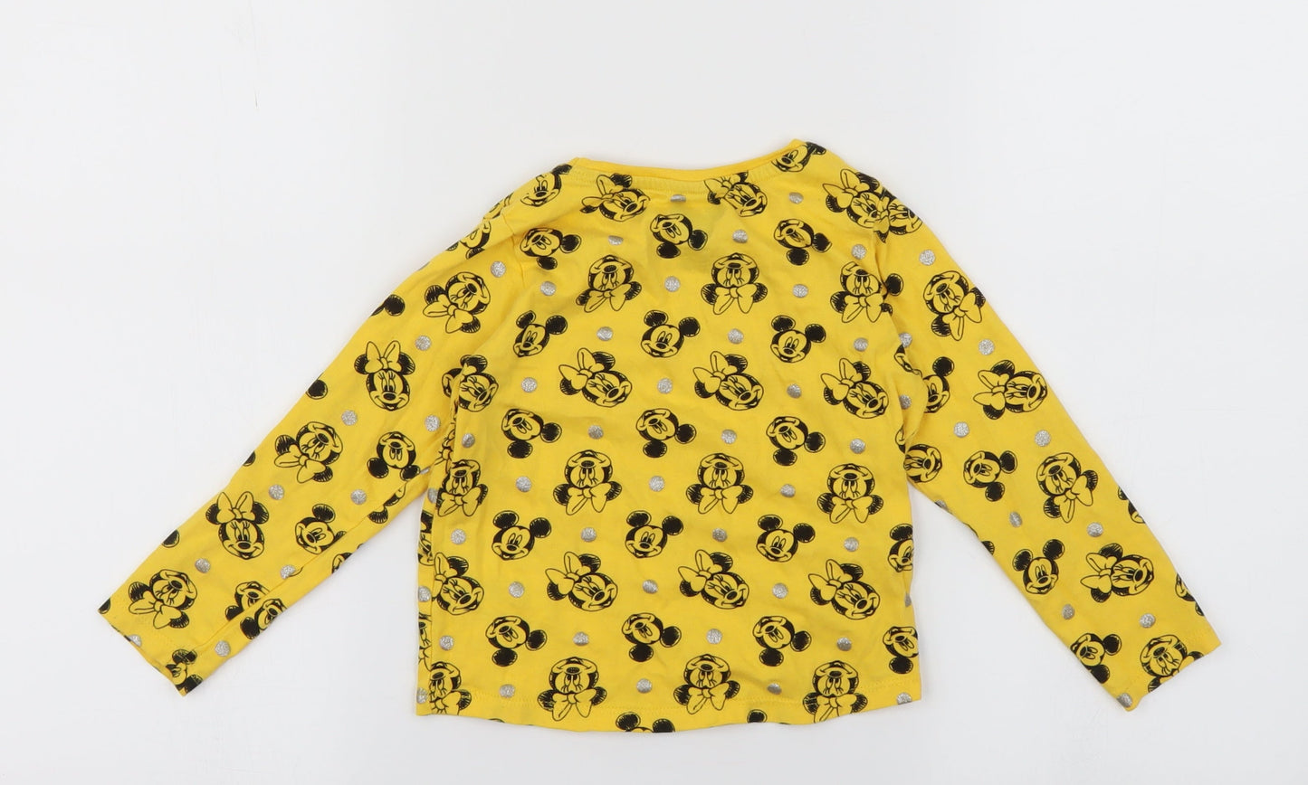 Disney Girls Yellow Animal Print  Basic T-Shirt Size 2 Years  - minnie