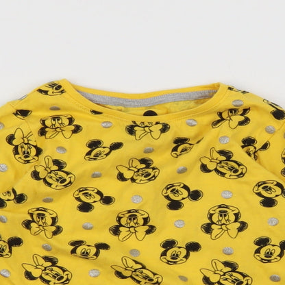 Disney Girls Yellow Animal Print  Basic T-Shirt Size 2 Years  - minnie