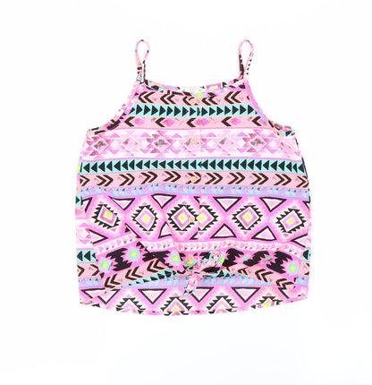 Primark Girls Pink Argyle/Diamond  Cropped Blouse Size 10 Years