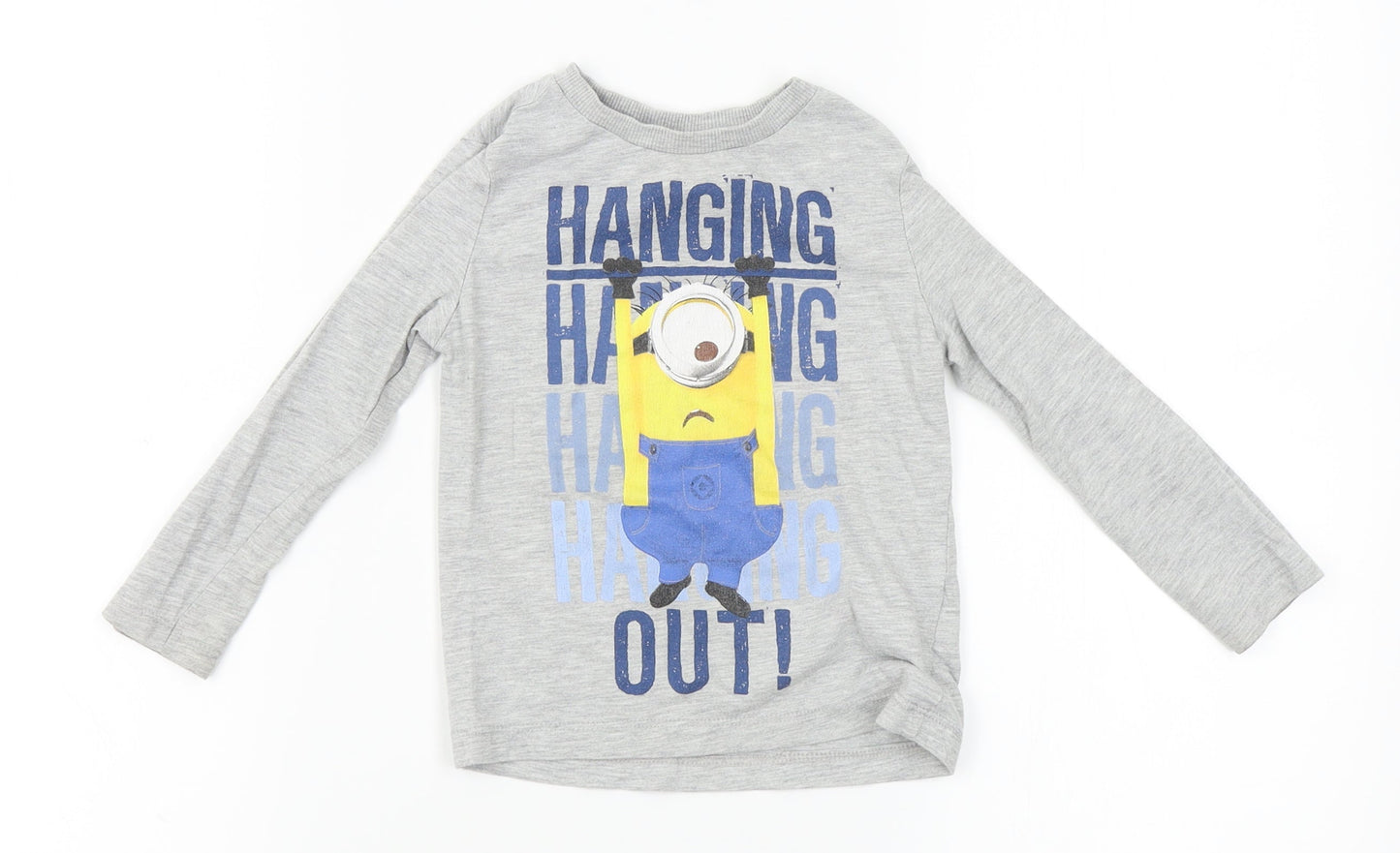 Minion made Boys Grey   Basic T-Shirt Size 3-4 Years  - minions, despicable me