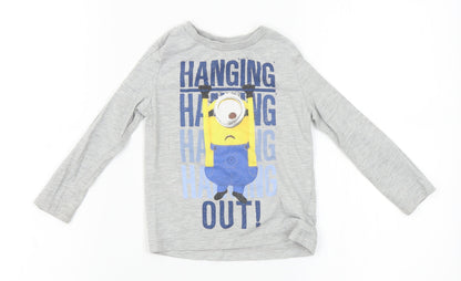 Minion made Boys Grey   Basic T-Shirt Size 3-4 Years  - minions, despicable me