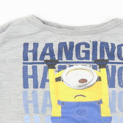 Minion made Boys Grey   Basic T-Shirt Size 3-4 Years  - minions, despicable me