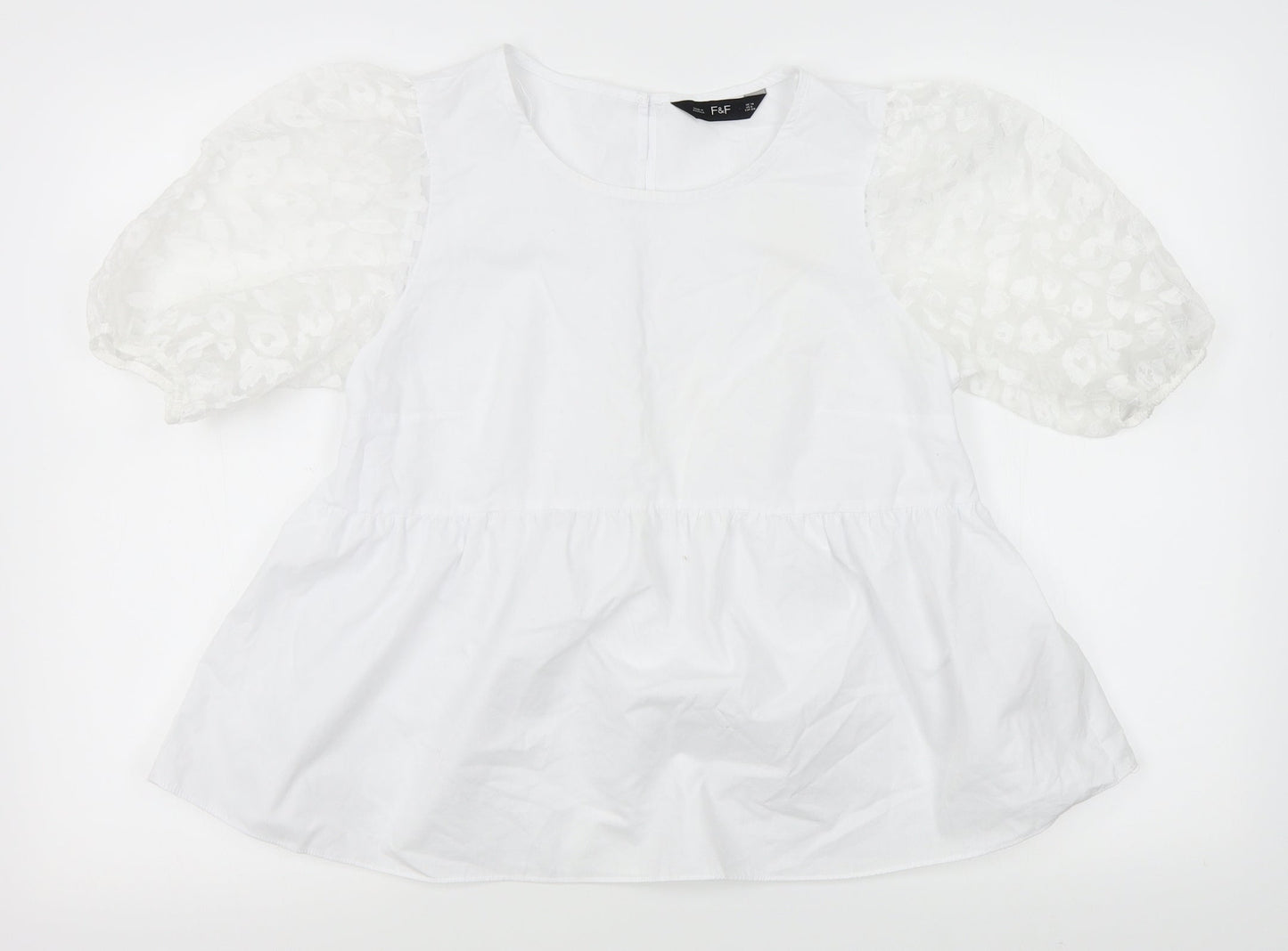 F&F Womens White   Basic Blouse Size 10  - sheer shoulders