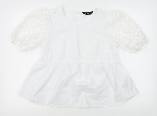 F&F Womens White   Basic Blouse Size 10  - sheer shoulders