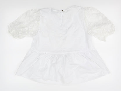 F&F Womens White   Basic Blouse Size 10  - sheer shoulders