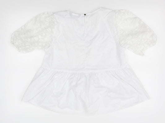 F&F Womens White   Basic Blouse Size 10  - sheer shoulders