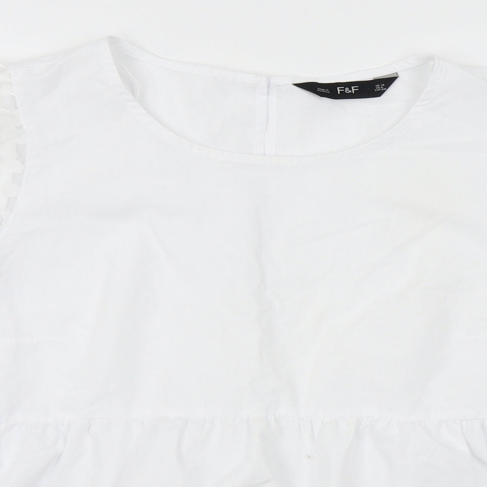 F&F Womens White   Basic Blouse Size 10  - sheer shoulders