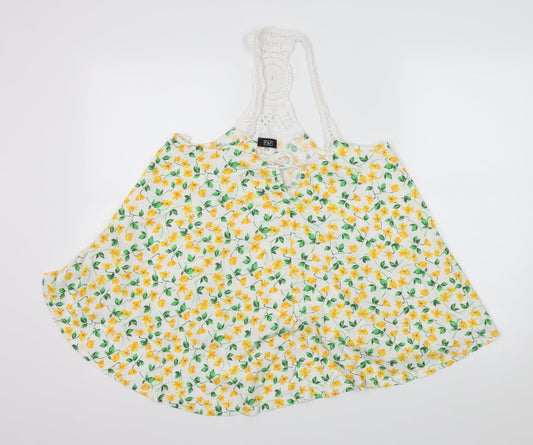 F&F Womens White Floral Jersey Basic Tank Size 12