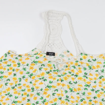 F&F Womens White Floral Jersey Basic Tank Size 12