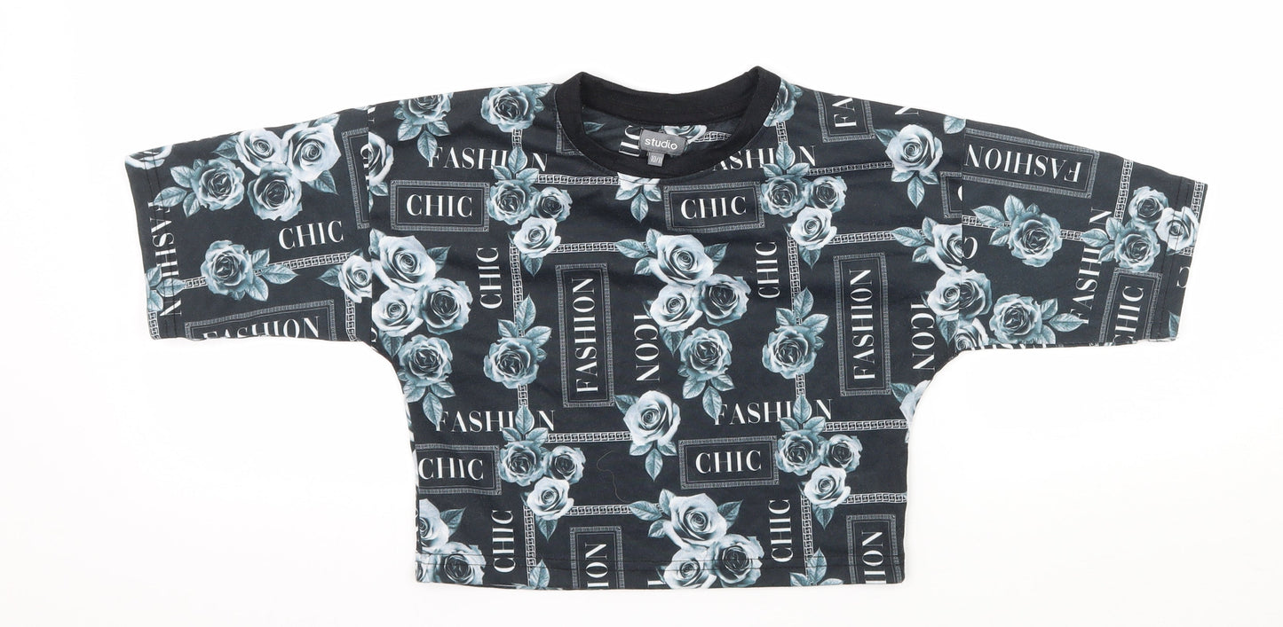 Studio Girls Black Geometric Jersey Basic T-Shirt Size 10-11 Years  - Chic Fashion