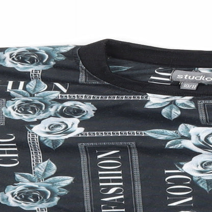 Studio Girls Black Geometric Jersey Basic T-Shirt Size 10-11 Years  - Chic Fashion
