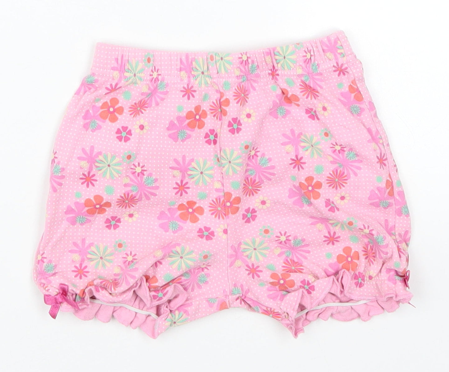 Mini Mode Girls Pink Floral  Cropped Trousers Size 9-12 Months
