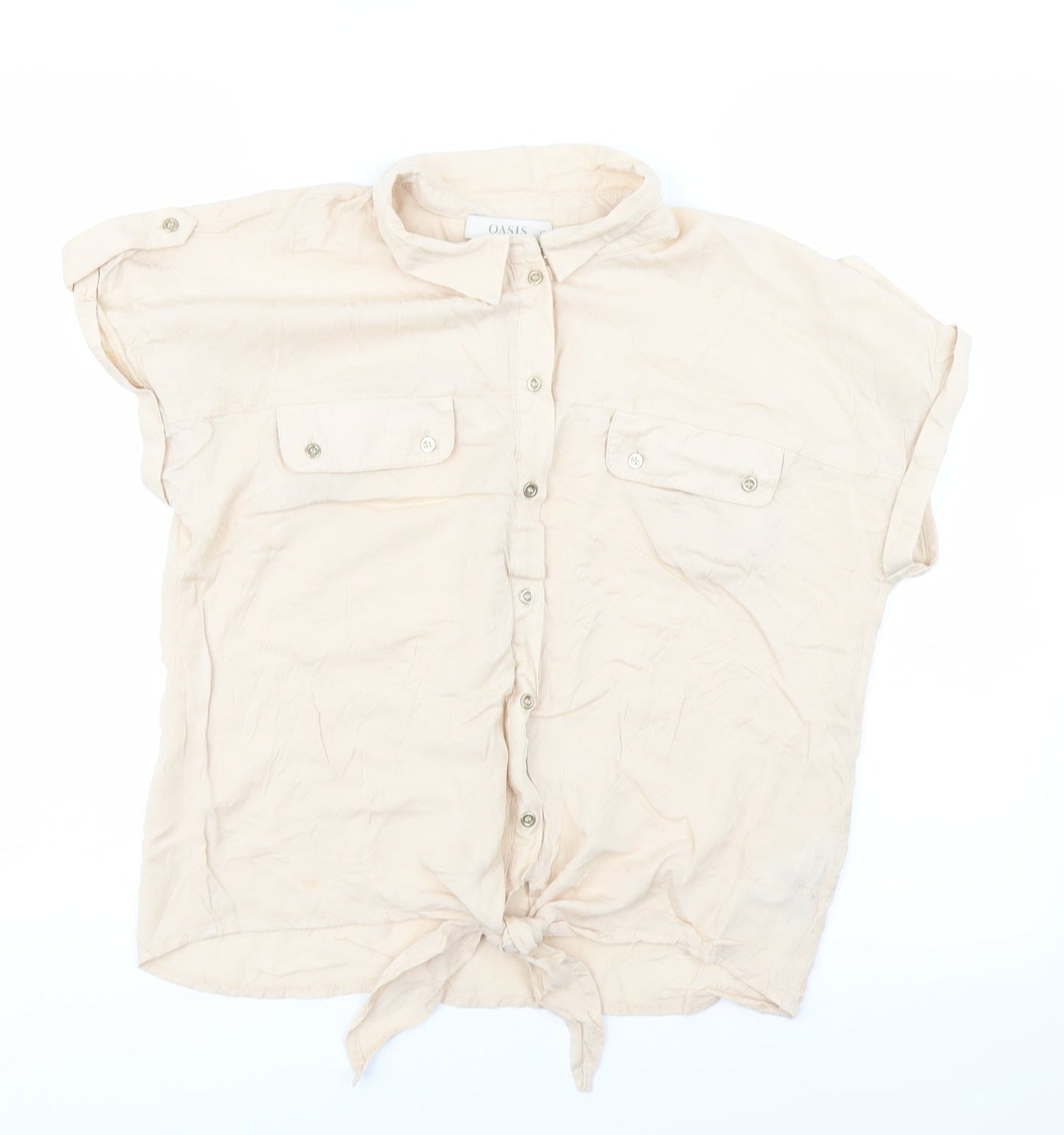 Womens UK Size 12 Oasis Beige Basic Button-Up
