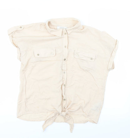 Womens UK Size 12 Oasis Beige Basic Button-Up