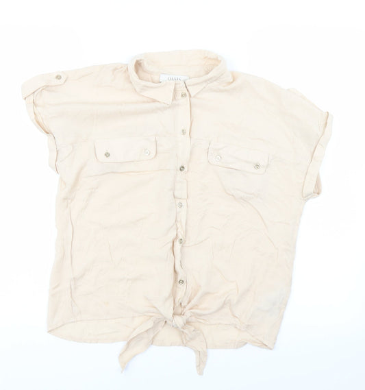 Womens UK Size 12 Oasis Beige Basic Button-Up