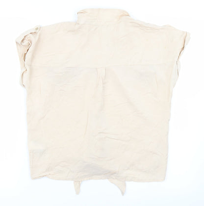Womens UK Size 12 Oasis Beige Basic Button-Up