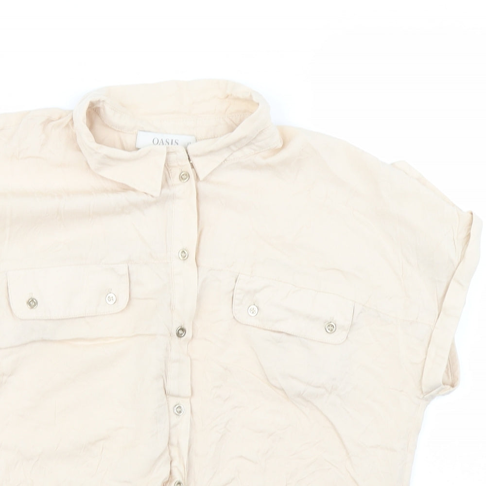 Womens UK Size 12 Oasis Beige Basic Button-Up