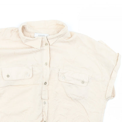 Womens UK Size 12 Oasis Beige Basic Button-Up
