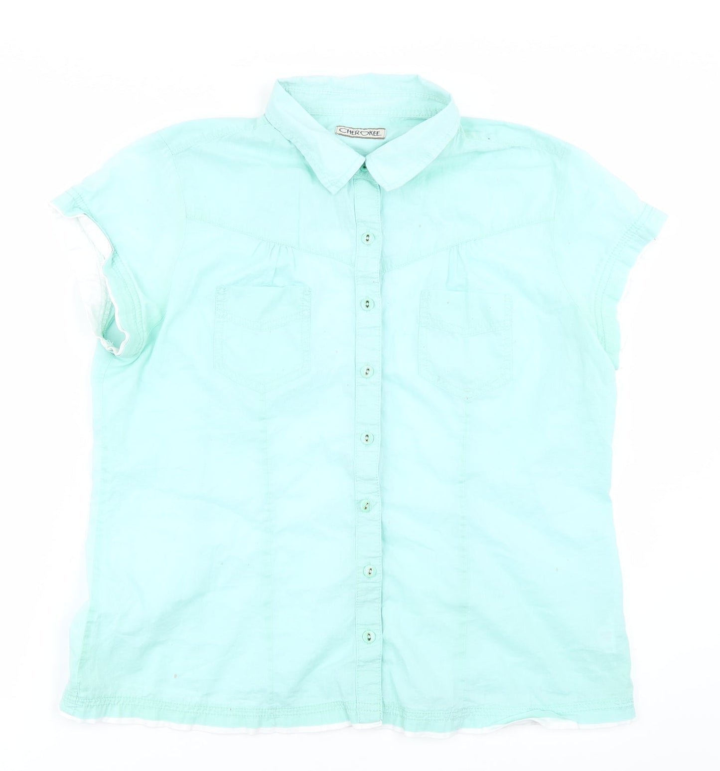 Womens UK Size 16 Cherokee Blue Basic Button-Up
