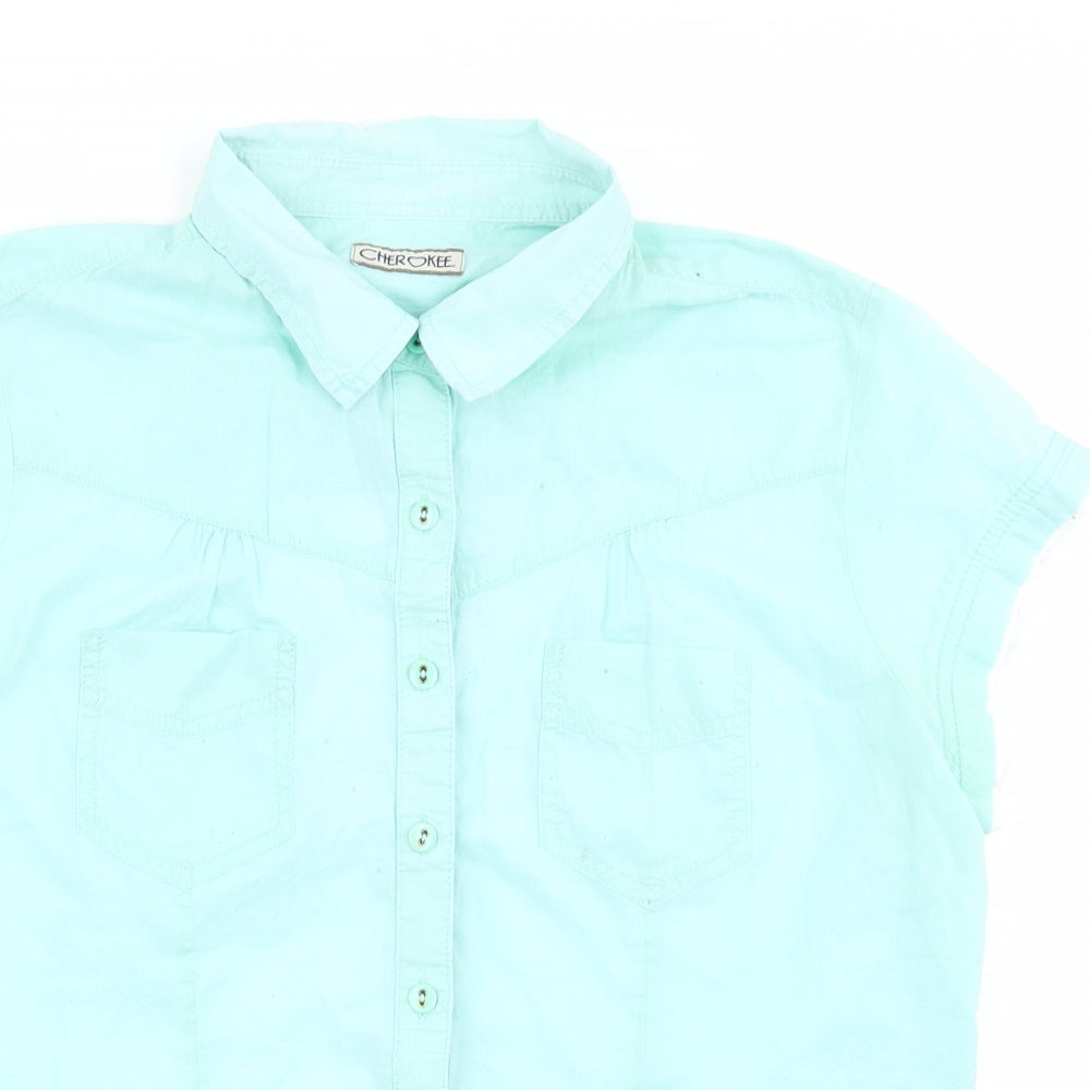 Womens UK Size 16 Cherokee Blue Basic Button-Up