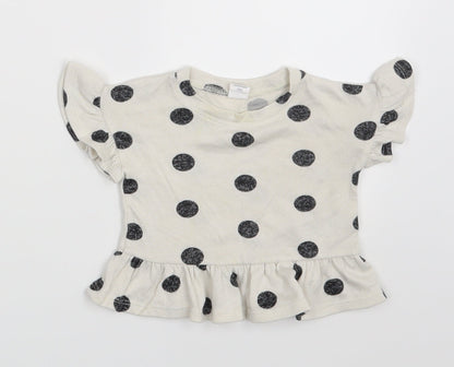 Baby GAP Girls Beige Polka Dot Rayon Pullover T-Shirt Size 6-9 Months