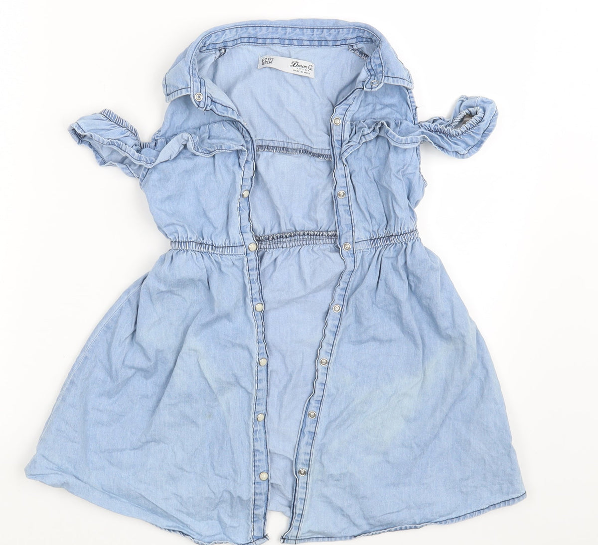 Additional front view of Denim & Co. girls’ blue basic button-up, size 6-7, years