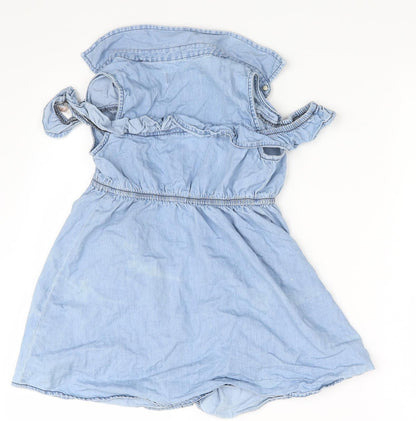 Back view of Denim & Co. girls’ blue basic button-up, size 6-7, years