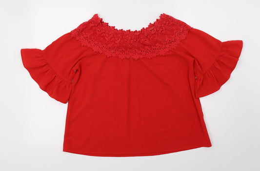 Quiz Womens Red   Basic T-Shirt Size 10  - lace detail