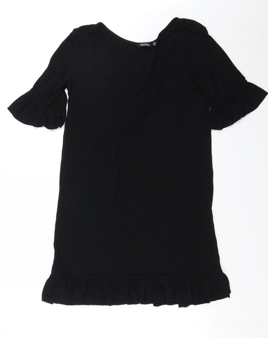 Boohoo Womens Black   T-Shirt Dress  Size 10  - Ruffle detail