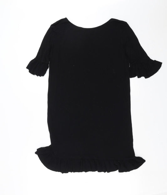 Boohoo Womens Black   T-Shirt Dress  Size 10  - Ruffle detail