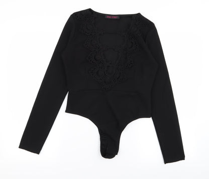 Edge Street Womens Black Floral  Bodysuit One-Piece Size 12