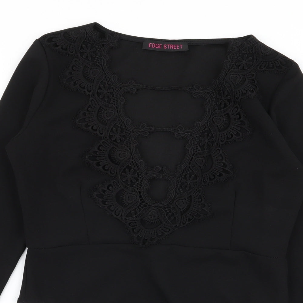 Edge Street Womens Black Floral  Bodysuit One-Piece Size 12