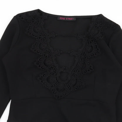 Edge Street Womens Black Floral  Bodysuit One-Piece Size 12