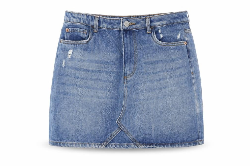 Front view of Red Herring women’s blue a-line skirt, size UK 12
