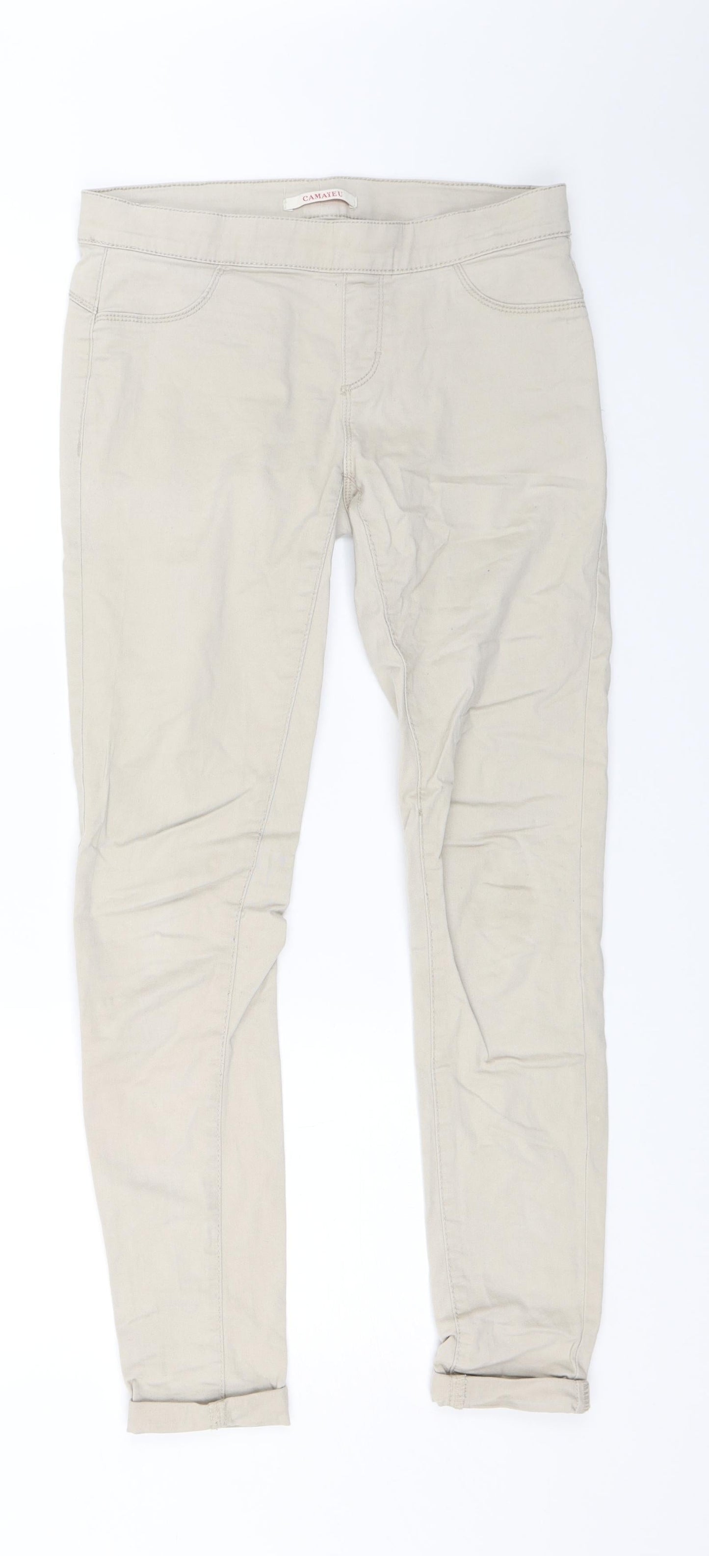 Womens UK Size S Camaieu Slim Fit Chino Beige Trousers