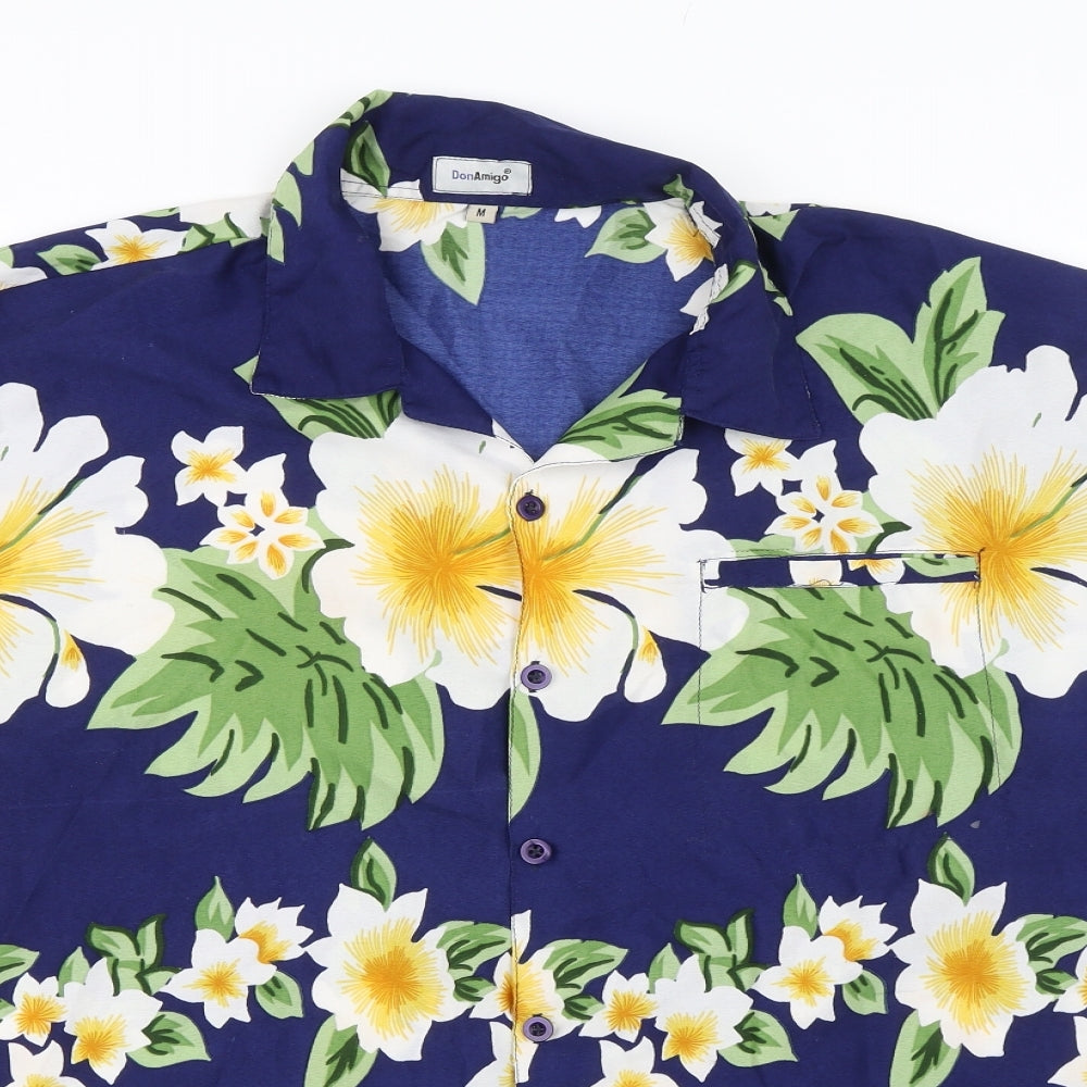 Mens UK Size M Don Amigo Blue  Button-Up Short Sleeve Casual Shirt