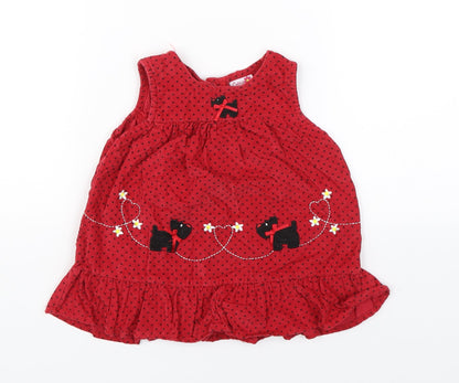 Cutey Couture Girls Red Polka Dot Corduroy Tank Dress  Size 6-9 Months