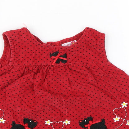 Cutey Couture Girls Red Polka Dot Corduroy Tank Dress  Size 6-9 Months