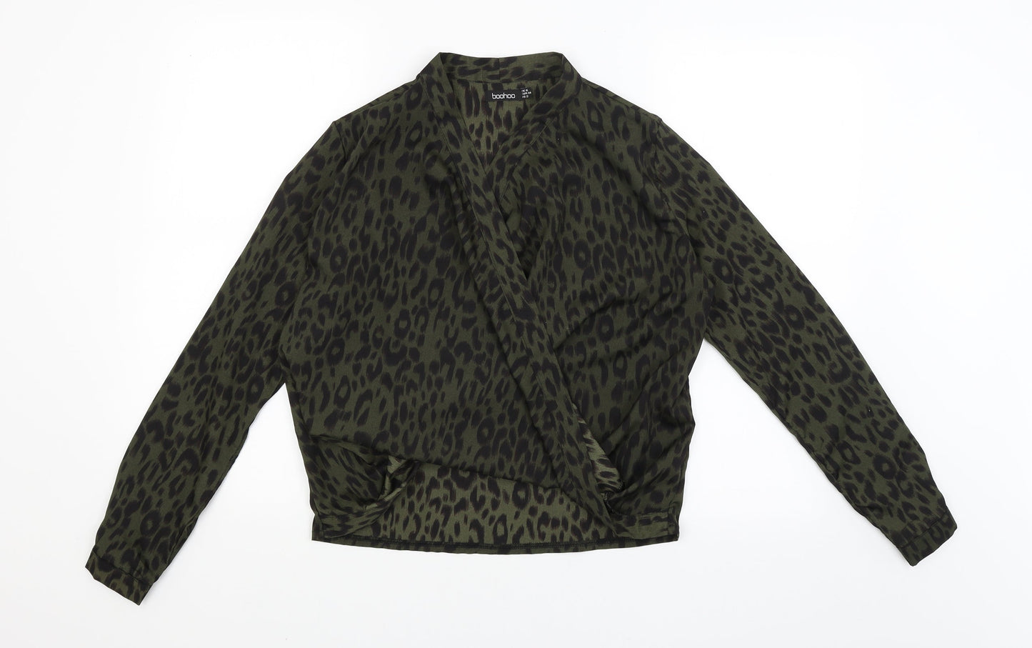 Boohoo Womens Green Animal Print  Basic Blouse Size 6