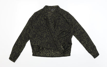 Boohoo Womens Green Animal Print  Basic Blouse Size 6