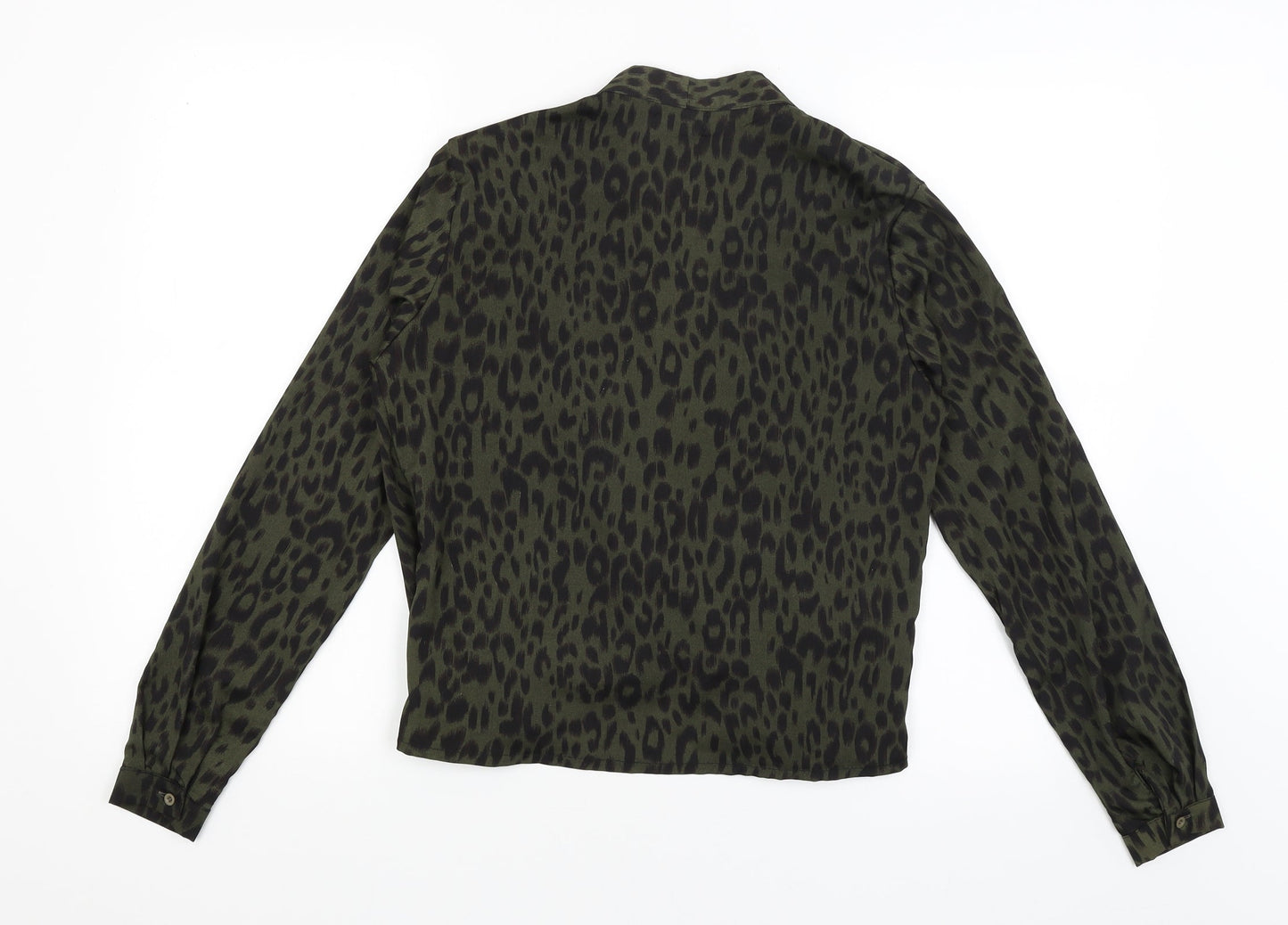 Boohoo Womens Green Animal Print  Basic Blouse Size 6