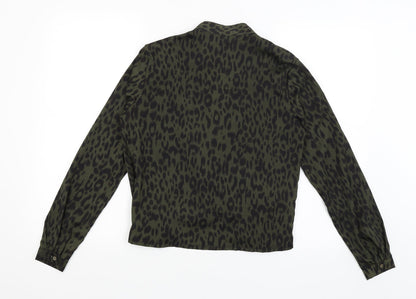 Boohoo Womens Green Animal Print  Basic Blouse Size 6