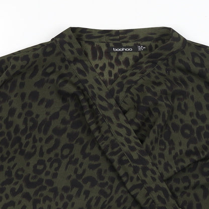Boohoo Womens Green Animal Print  Basic Blouse Size 6