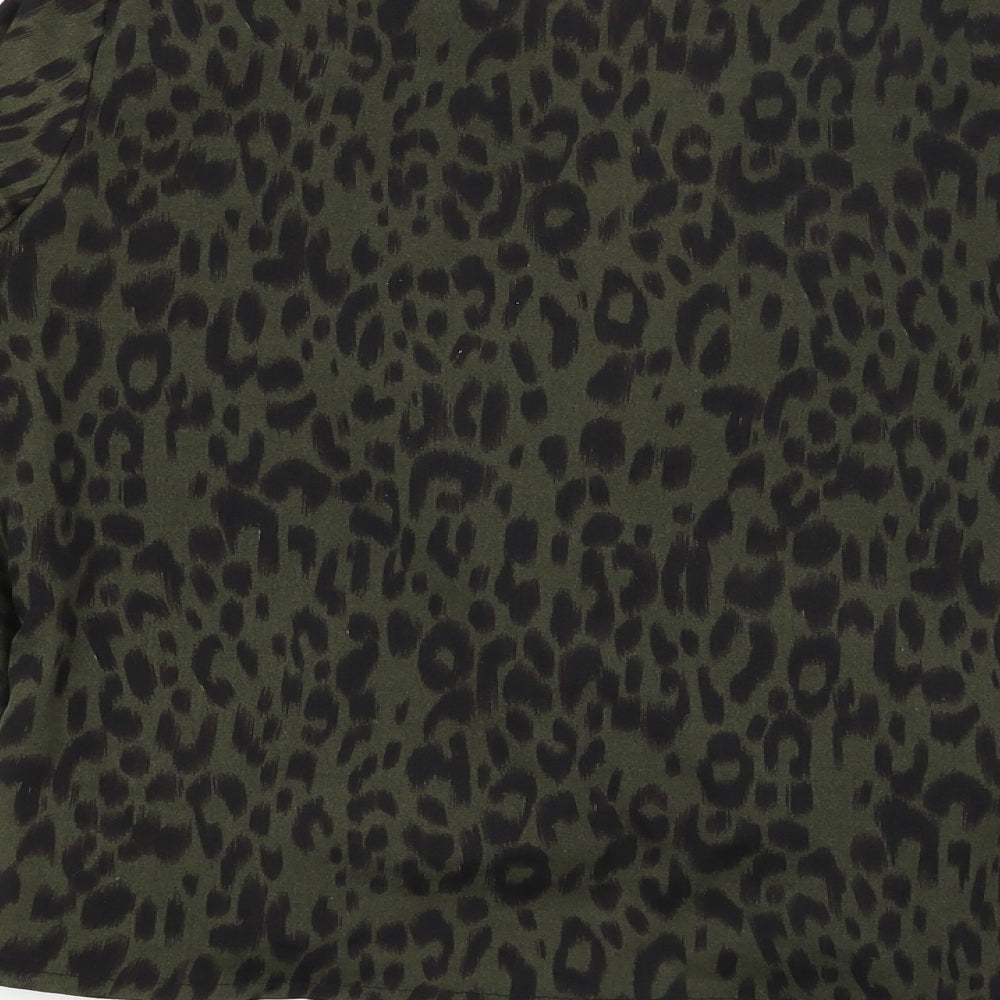 Boohoo Womens Green Animal Print  Basic Blouse Size 6