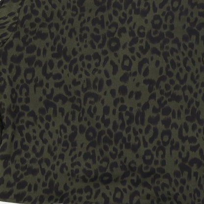 Boohoo Womens Green Animal Print  Basic Blouse Size 6