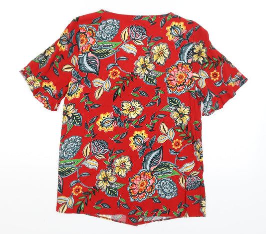 Papaya Womens Red Floral  Basic Button-Up Size 8