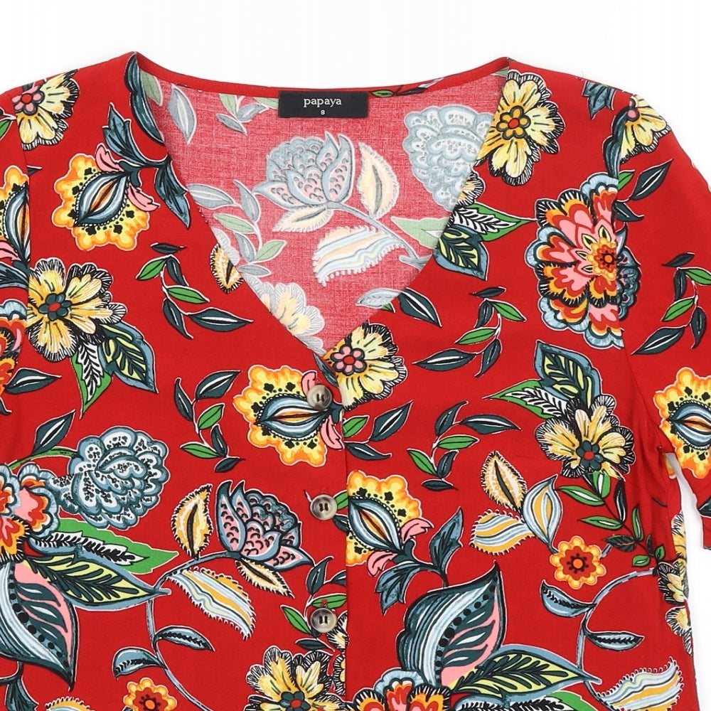 Papaya Womens Red Floral  Basic Button-Up Size 8